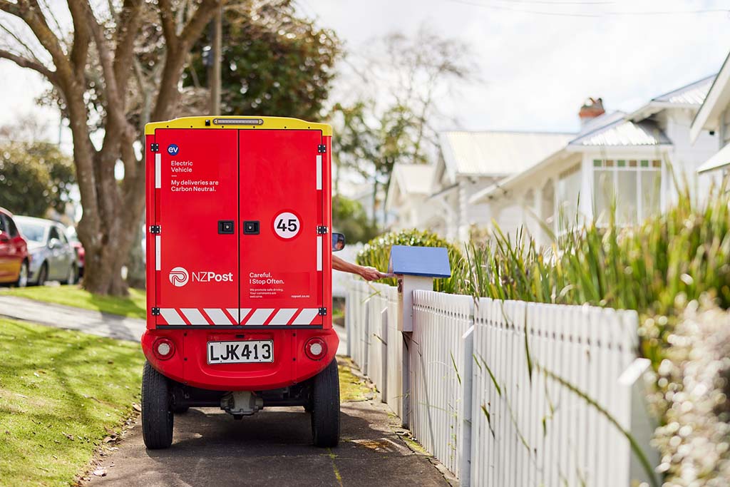 NZ Post electric delivery vehicle on a suburban street